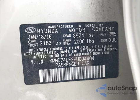 2017 Hyundai Elantra Se z USA, uszkodzony, nr VIN KMHD74LF2HU094404